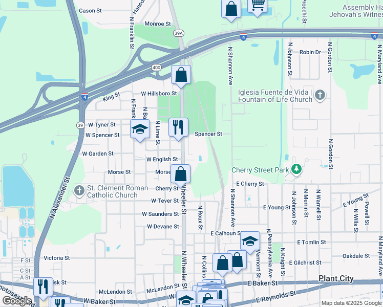map of restaurants, bars, coffee shops, grocery stores, and more near 212 West English Street in Plant City