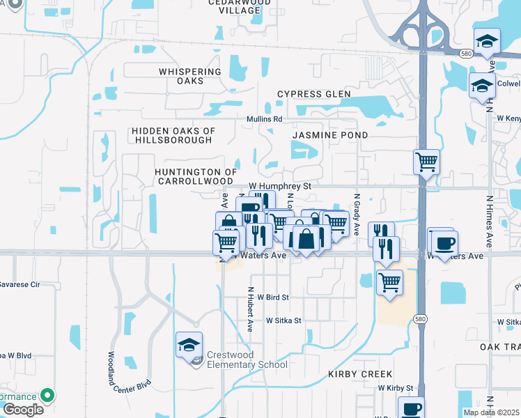 map of restaurants, bars, coffee shops, grocery stores, and more near 8420 Camden Street in Tampa