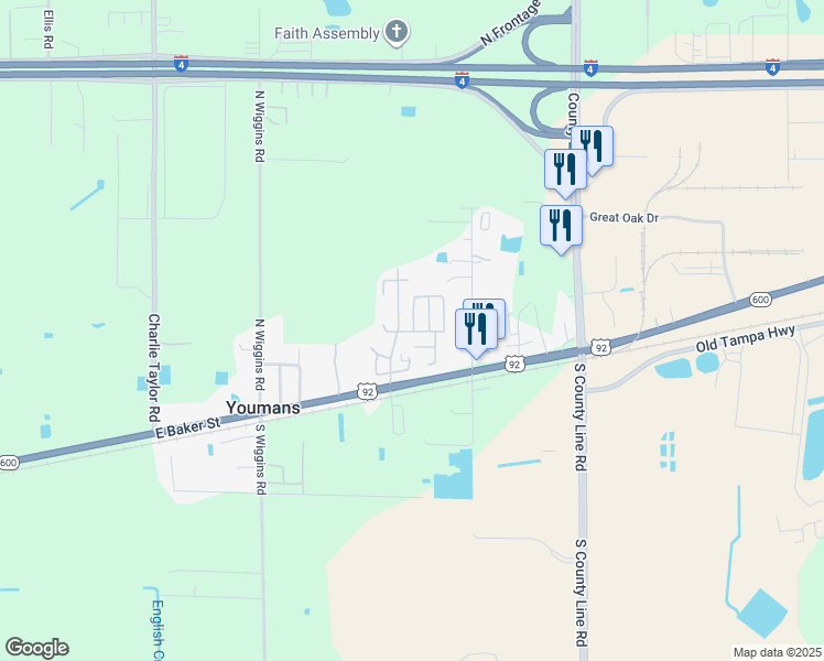 map of restaurants, bars, coffee shops, grocery stores, and more near 4088 Canary Palm Circle in Plant City
