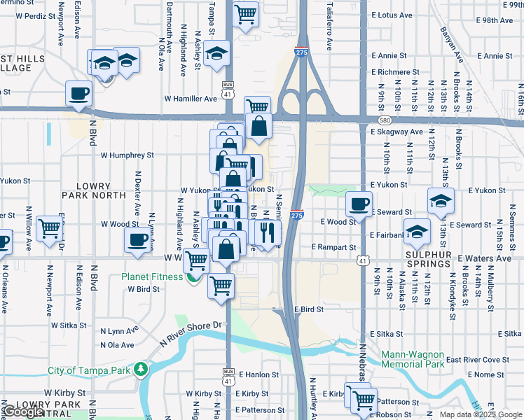 map of restaurants, bars, coffee shops, grocery stores, and more near 8516 North Dixon Avenue in Tampa
