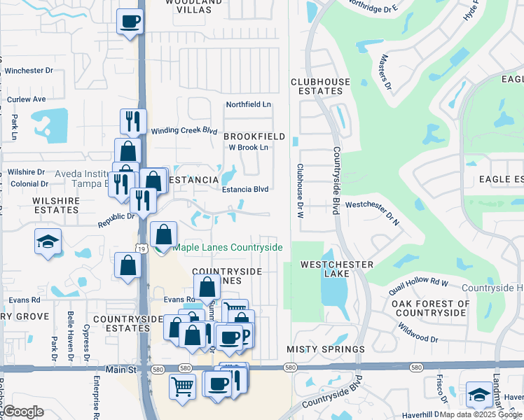 map of restaurants, bars, coffee shops, grocery stores, and more near 1000 Hammock Pine Boulevard in Clearwater