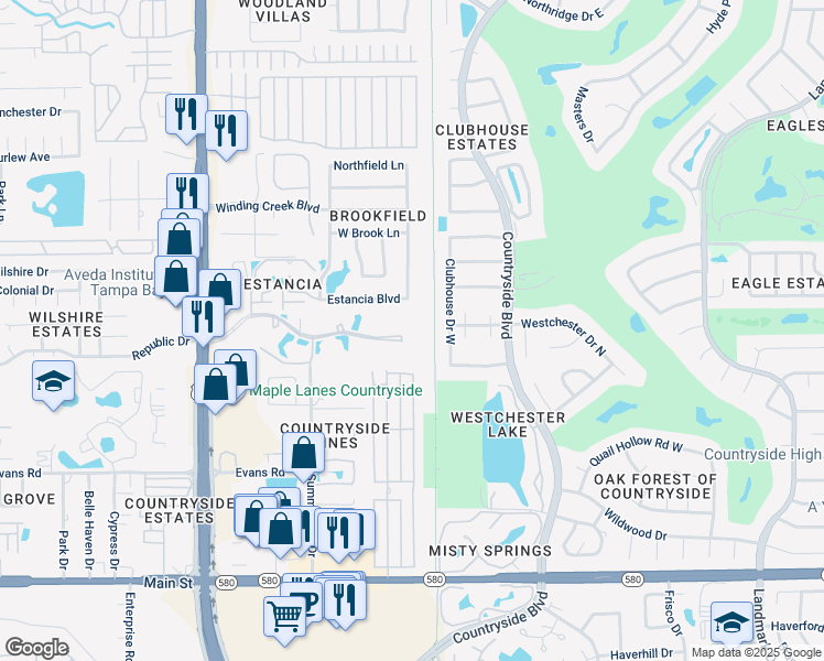 map of restaurants, bars, coffee shops, grocery stores, and more near 1409 Hammock Pine Boulevard in Clearwater
