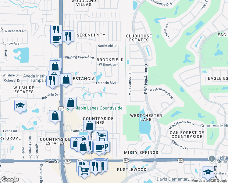 map of restaurants, bars, coffee shops, grocery stores, and more near 1000 Hammock Pine Boulevard in Clearwater