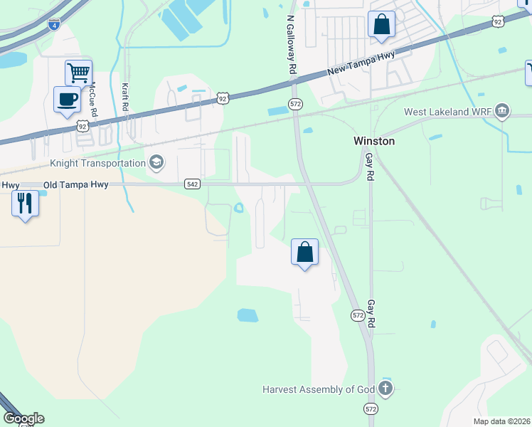 map of restaurants, bars, coffee shops, grocery stores, and more near 3710 Old Tampa Highway in Lakeland