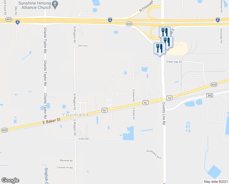 map of restaurants, bars, coffee shops, grocery stores, and more near 400 Parkwood Estates Drive in Plant City