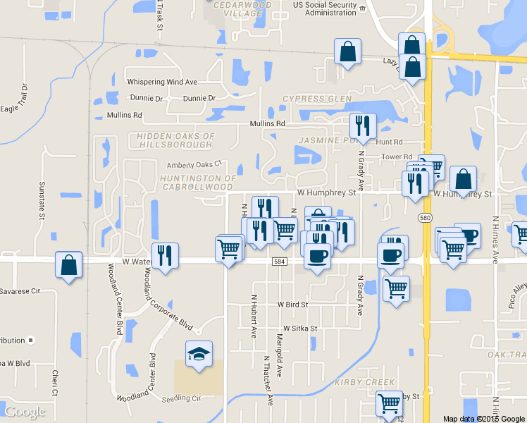 map of restaurants, bars, coffee shops, grocery stores, and more near 8420 Camden Street in Tampa