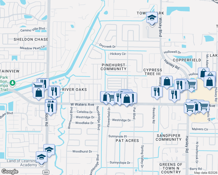 map of restaurants, bars, coffee shops, grocery stores, and more near 8532 Briar Grove Circle in Tampa