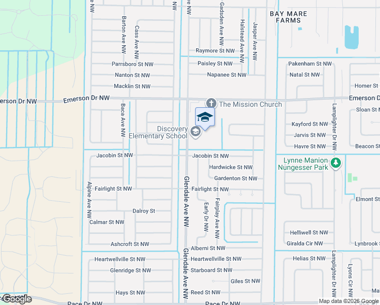 map of restaurants, bars, coffee shops, grocery stores, and more near 1698 Jacobin Street Northwest in Palm Bay