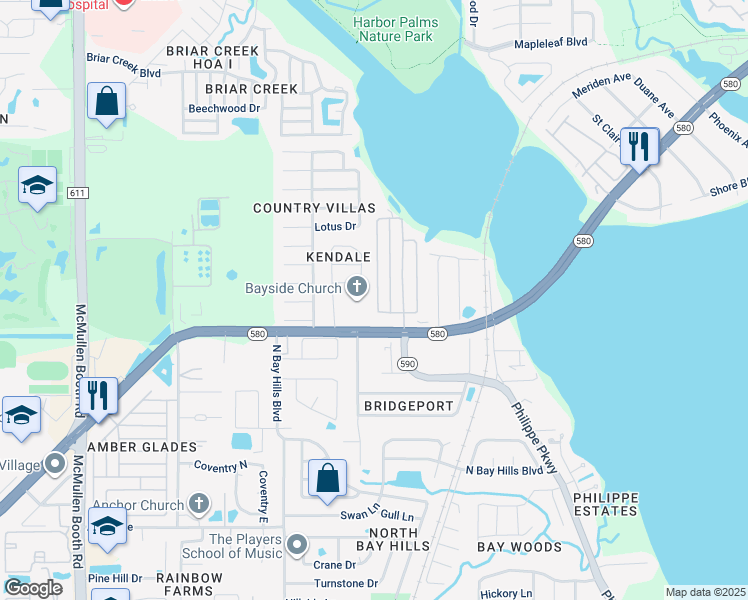 map of restaurants, bars, coffee shops, grocery stores, and more near 3444 Florida 580 in Safety Harbor