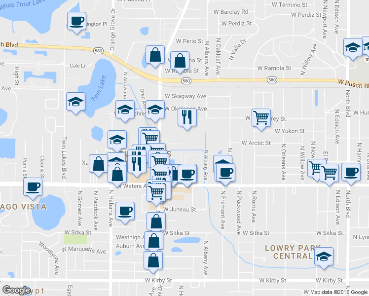 map of restaurants, bars, coffee shops, grocery stores, and more near 2082 Fiesta Ridge Court in Tampa