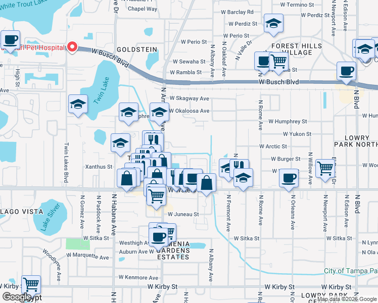 map of restaurants, bars, coffee shops, grocery stores, and more near 2082 Fiesta Ridge Court in Tampa