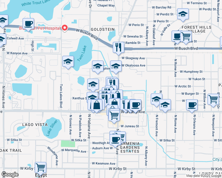 map of restaurants, bars, coffee shops, grocery stores, and more near 8510 North Armenia Avenue in Tampa