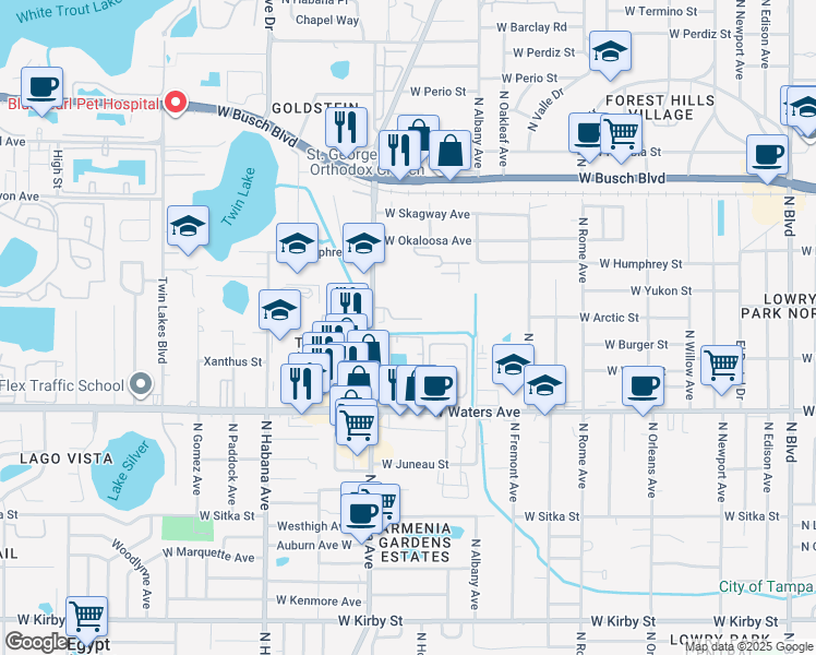 map of restaurants, bars, coffee shops, grocery stores, and more near 8525 North Armenia Avenue in Tampa