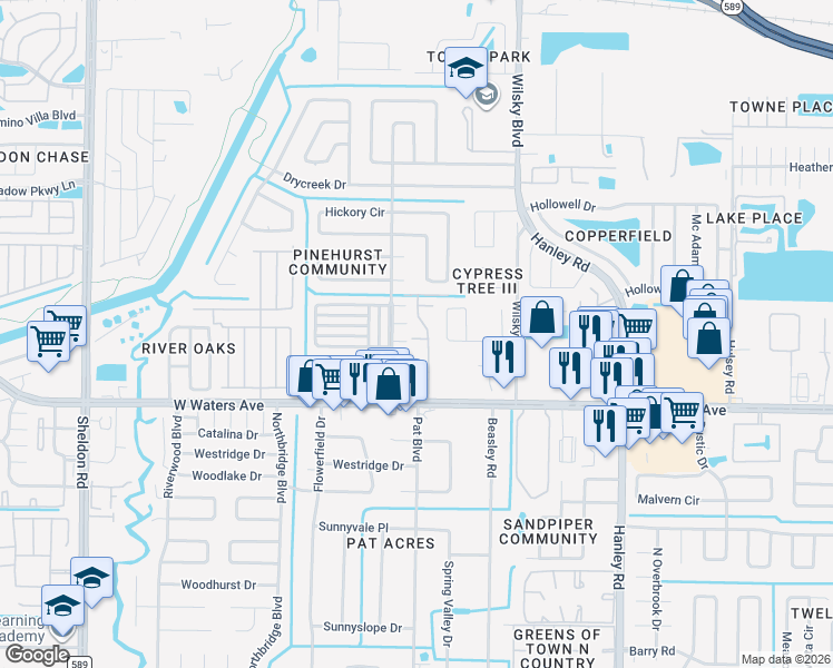 map of restaurants, bars, coffee shops, grocery stores, and more near 8011 Sutton Terrace Lane in Tampa