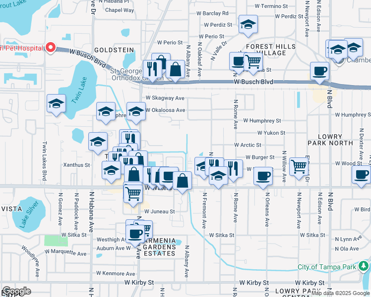 map of restaurants, bars, coffee shops, grocery stores, and more near 2013 Fiesta Ridge Court in Tampa