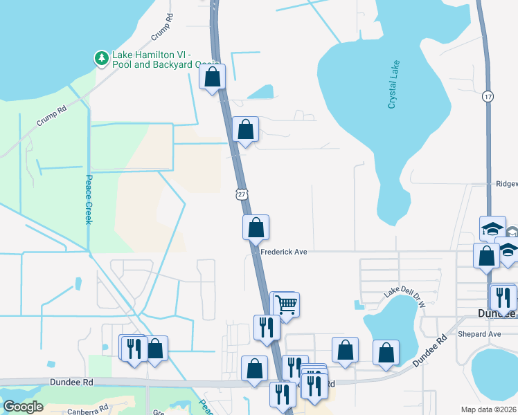 map of restaurants, bars, coffee shops, grocery stores, and more near 28919 U.S. 27 in Dundee