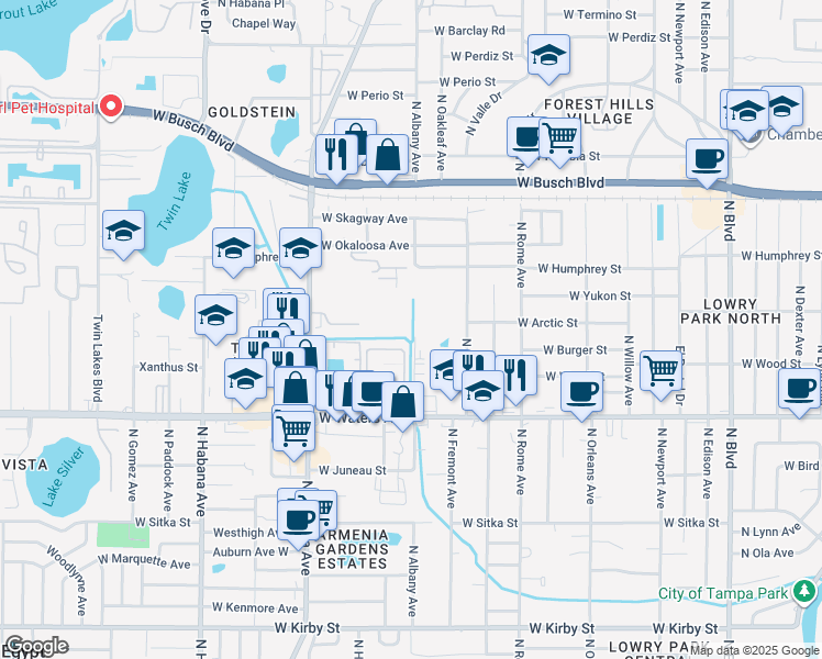 map of restaurants, bars, coffee shops, grocery stores, and more near 2013 Fiesta Ridge Court in Tampa