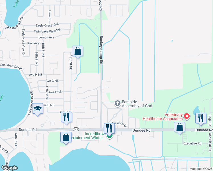 map of restaurants, bars, coffee shops, grocery stores, and more near 301 Royal Palm Way in Winter Haven