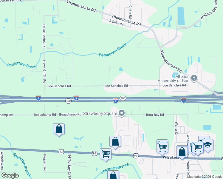 map of restaurants, bars, coffee shops, grocery stores, and more near 3708 Joe Sanchez Road in Plant City