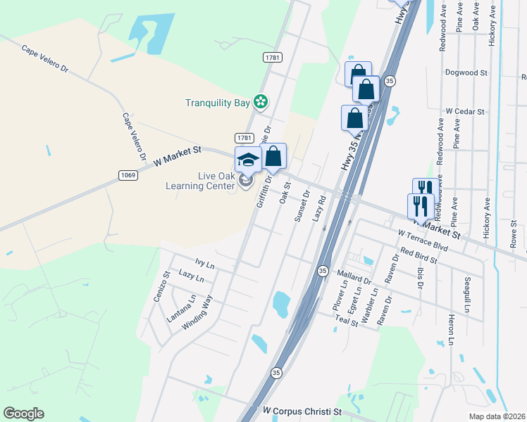 map of restaurants, bars, coffee shops, grocery stores, and more near 22 Griffith Drive in Rockport