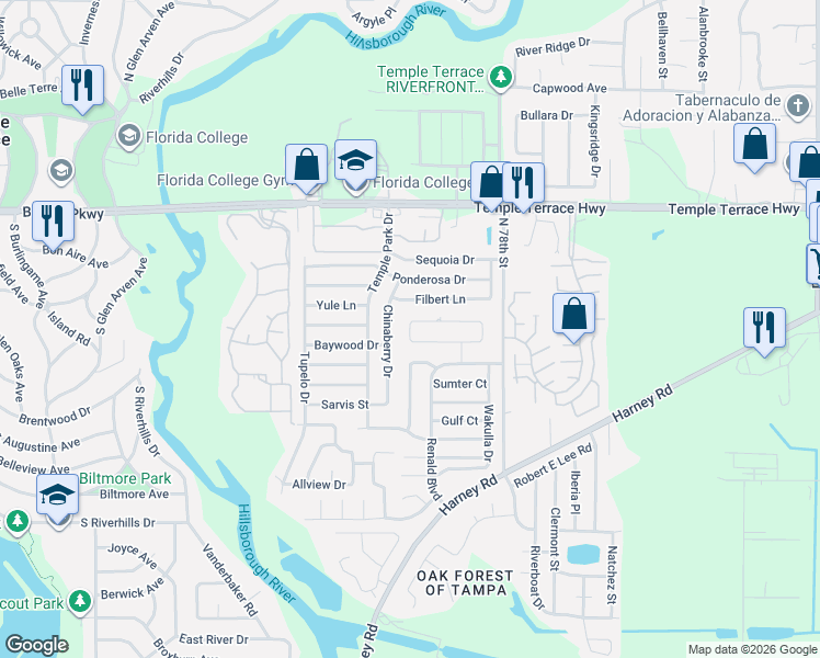 map of restaurants, bars, coffee shops, grocery stores, and more near 7508 North Sanibel Circle in Tampa