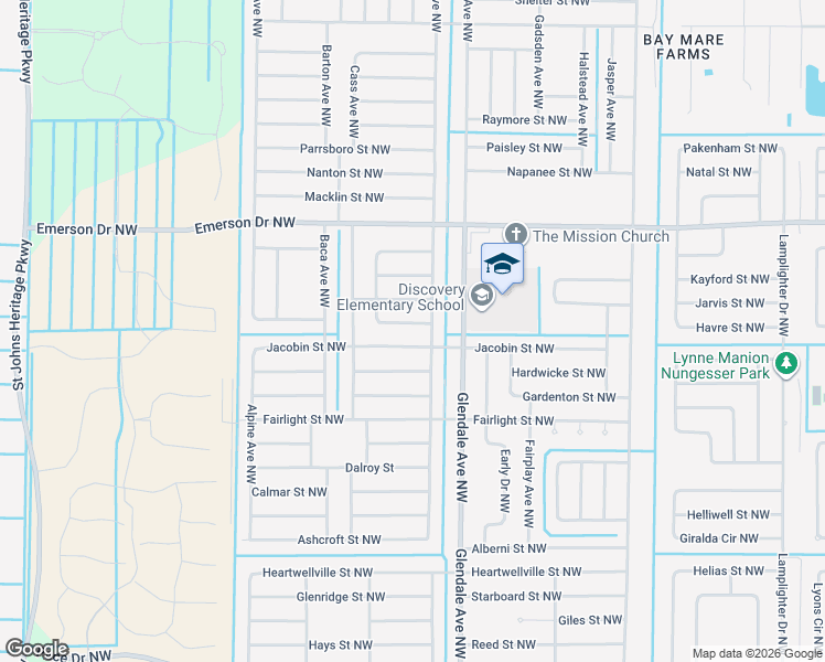 map of restaurants, bars, coffee shops, grocery stores, and more near 1769 Kamsack Street Northwest in Palm Bay