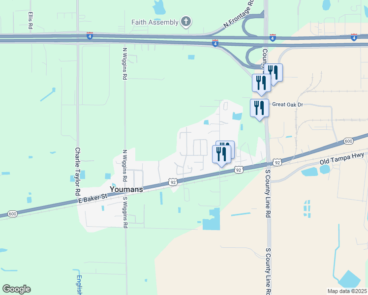 map of restaurants, bars, coffee shops, grocery stores, and more near 3901 Barrel Palm Way in Plant City