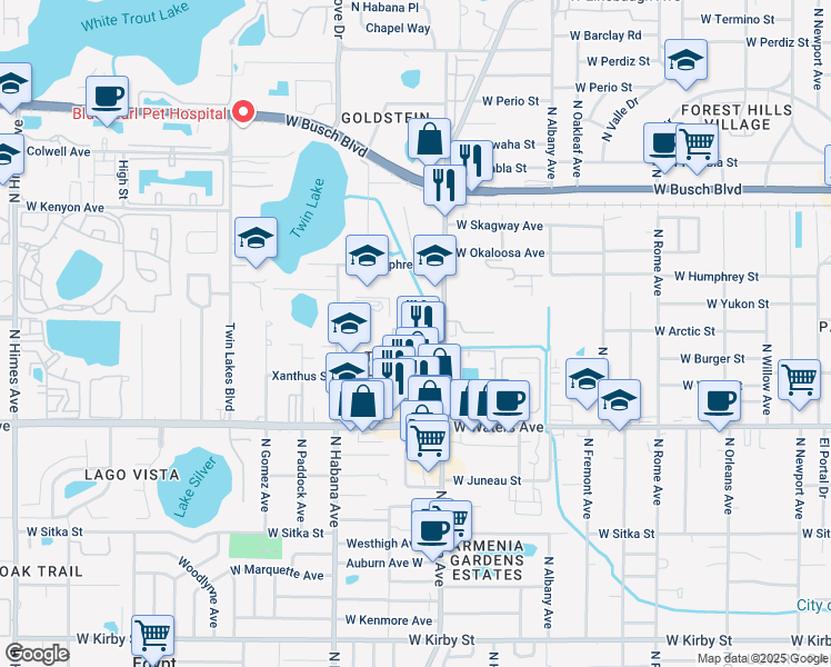 map of restaurants, bars, coffee shops, grocery stores, and more near in Tampa