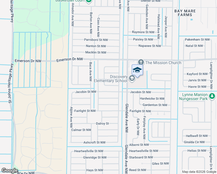 map of restaurants, bars, coffee shops, grocery stores, and more near 1784 Kamsack Street Northwest in Palm Bay