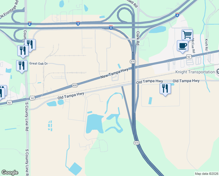 map of restaurants, bars, coffee shops, grocery stores, and more near 4835 Allen K Breed Highway in Lakeland