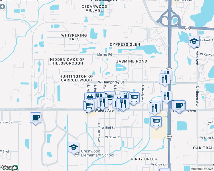 map of restaurants, bars, coffee shops, grocery stores, and more near 8431 Camden Street in Tampa