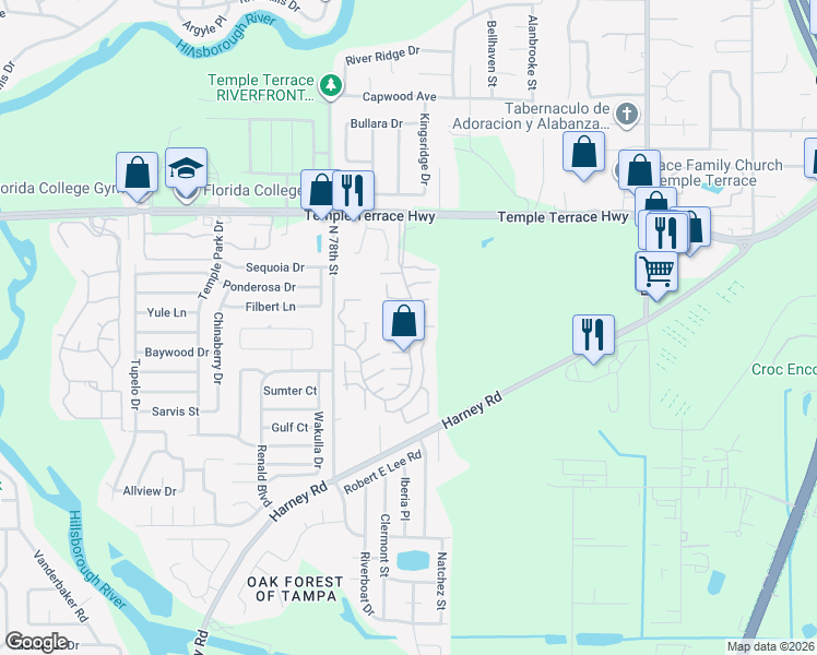 map of restaurants, bars, coffee shops, grocery stores, and more near 8626 Lake Isle Drive in Tampa