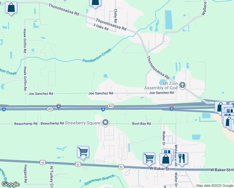 map of restaurants, bars, coffee shops, grocery stores, and more near 3601 Kentucky Street in Plant City