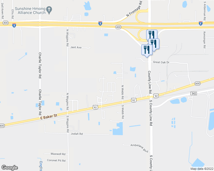 map of restaurants, bars, coffee shops, grocery stores, and more near 4085 Canary Palm Circle in Plant City