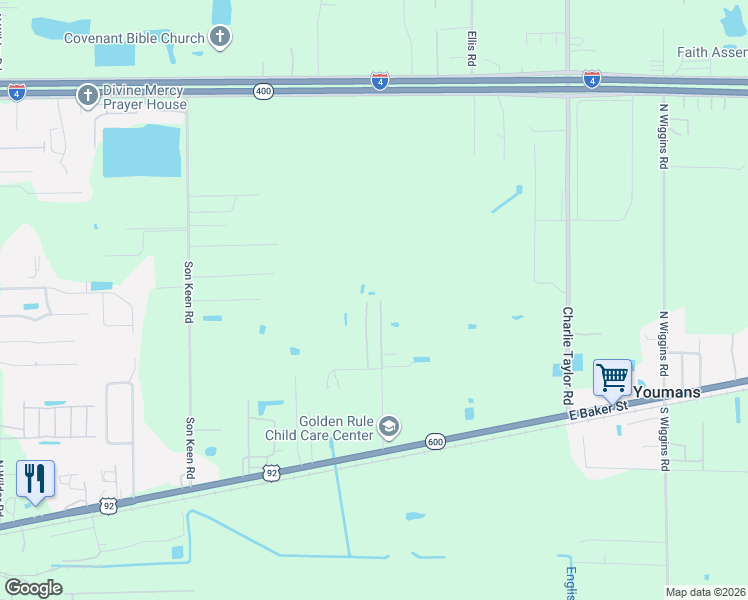 map of restaurants, bars, coffee shops, grocery stores, and more near 314 Joshua Lane in Plant City