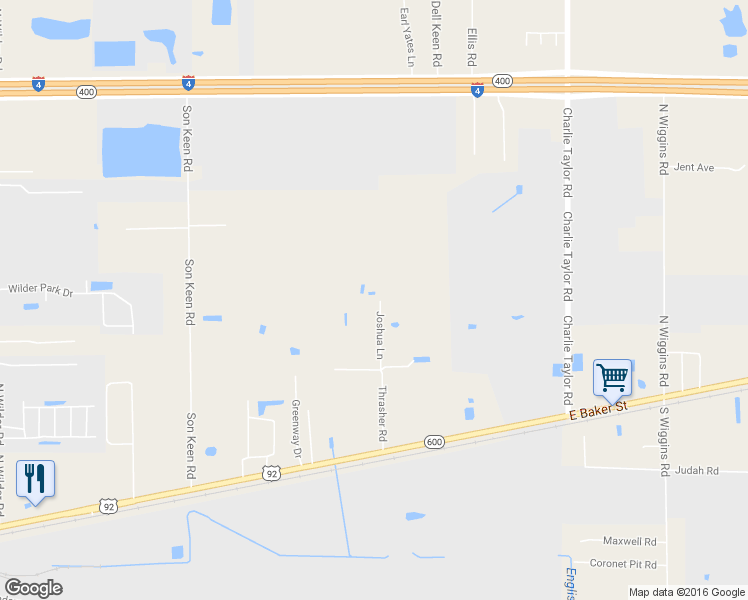 map of restaurants, bars, coffee shops, grocery stores, and more near 314 Joshua Lane in Plant City