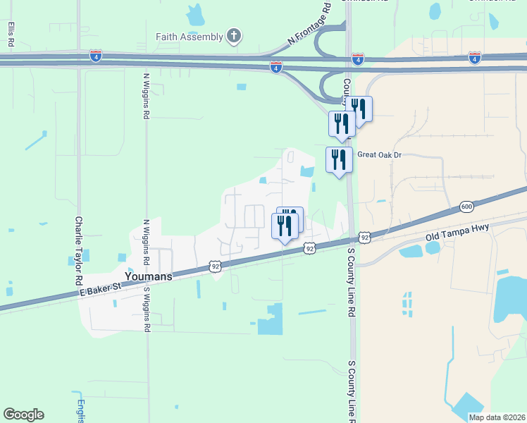 map of restaurants, bars, coffee shops, grocery stores, and more near 4046 Canary Palm Circle in Plant City