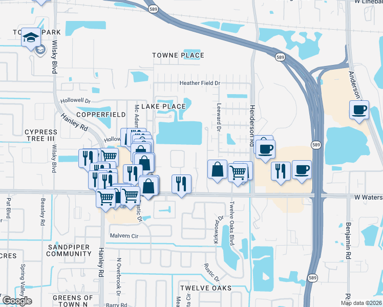 map of restaurants, bars, coffee shops, grocery stores, and more near 6936 Silver Sage Circle in Tampa