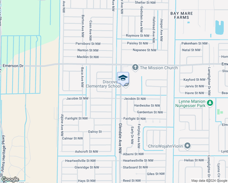 map of restaurants, bars, coffee shops, grocery stores, and more near 1231 Dallam Avenue Northwest in Palm Bay