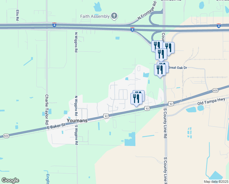 map of restaurants, bars, coffee shops, grocery stores, and more near 416 Parkwood Estates Drive in Plant City