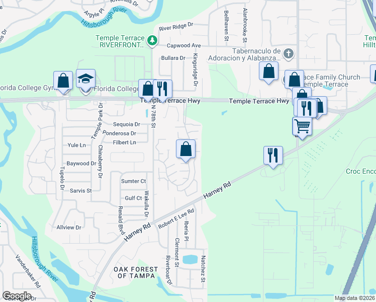 map of restaurants, bars, coffee shops, grocery stores, and more near 7904 Sabal Drive in Tampa