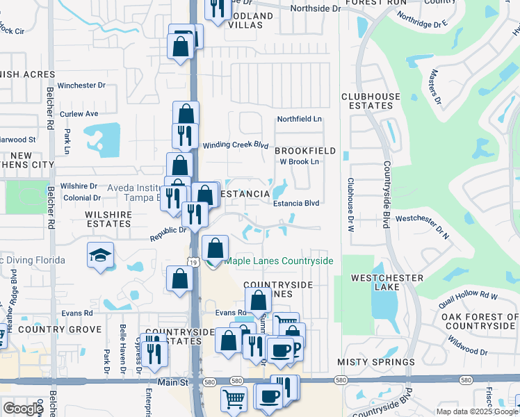 map of restaurants, bars, coffee shops, grocery stores, and more near 2498 Alhambra Court in Clearwater