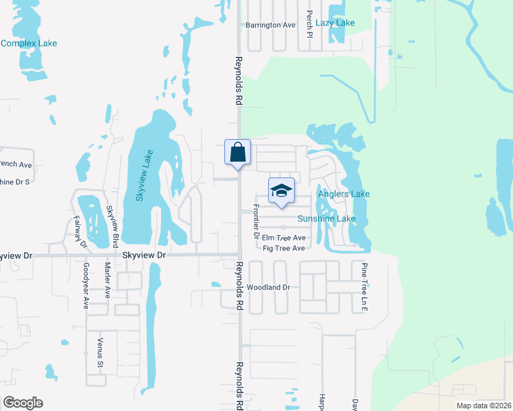 map of restaurants, bars, coffee shops, grocery stores, and more near 18 Frontier Drive in Lakeland