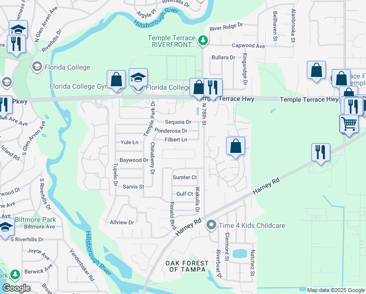 map of restaurants, bars, coffee shops, grocery stores, and more near 7520 North Sanibel Circle in Tampa