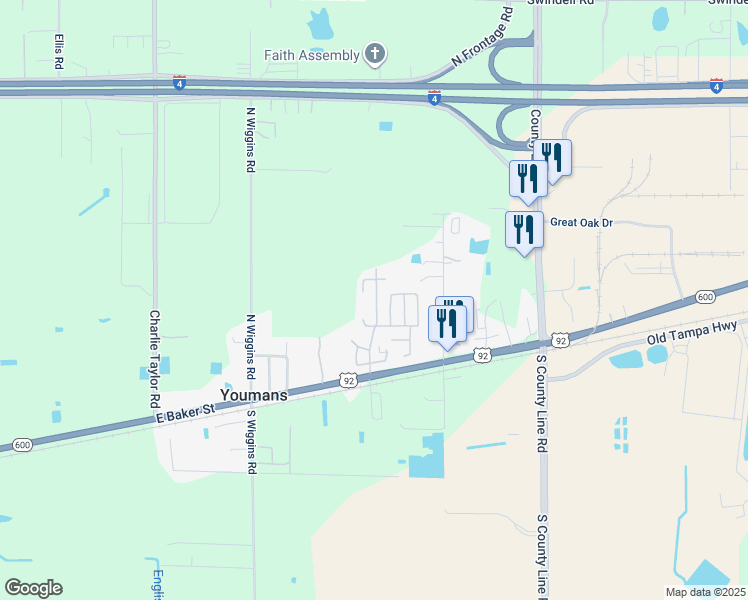 map of restaurants, bars, coffee shops, grocery stores, and more near 3901 Barrel Palm Way in Plant City