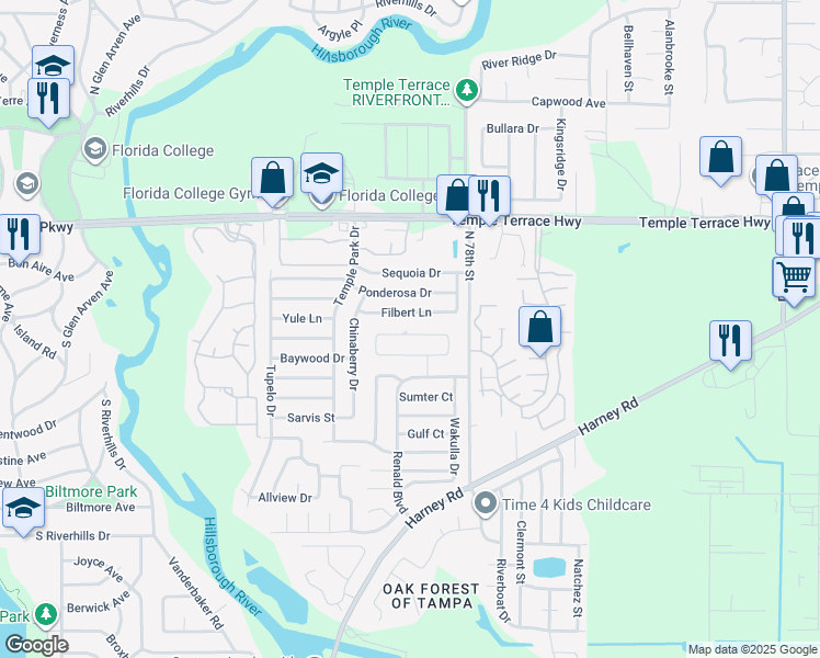 map of restaurants, bars, coffee shops, grocery stores, and more near 7520 North Sanibel Circle in Tampa