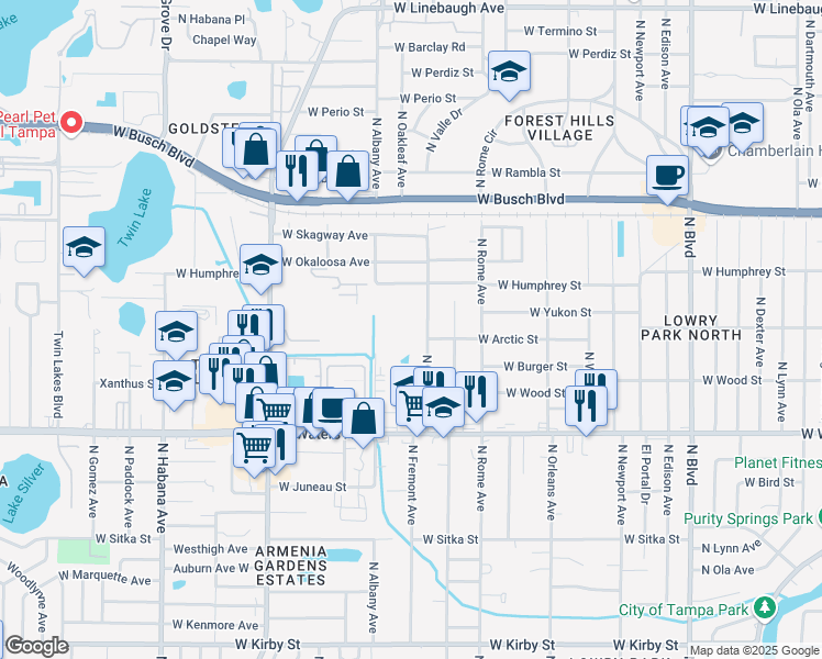 map of restaurants, bars, coffee shops, grocery stores, and more near 1936 Fiesta Ridge Court in Tampa