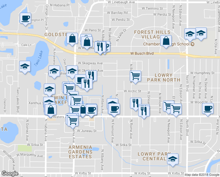 map of restaurants, bars, coffee shops, grocery stores, and more near 1936 Fiesta Ridge Court in Tampa