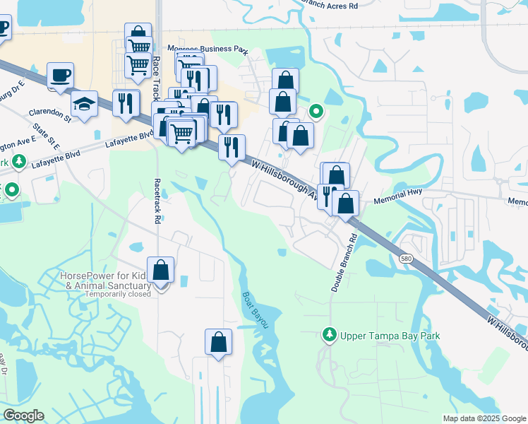 map of restaurants, bars, coffee shops, grocery stores, and more near 8224 Solano Bay Loop in Tampa