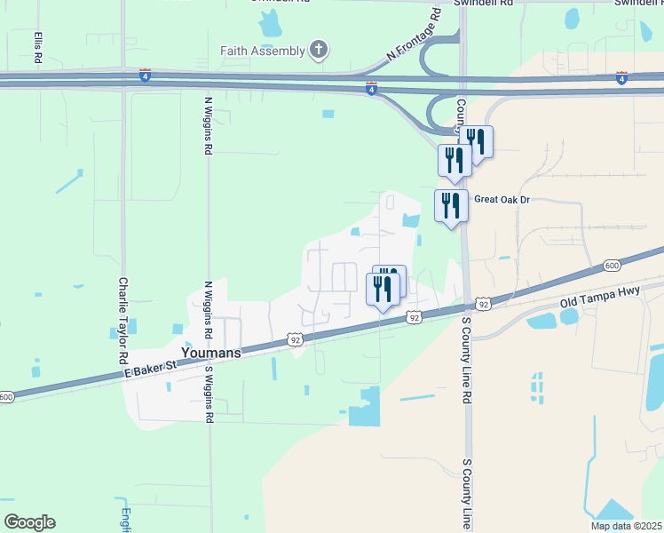 map of restaurants, bars, coffee shops, grocery stores, and more near 4086 Canary Palm Circle in Plant City